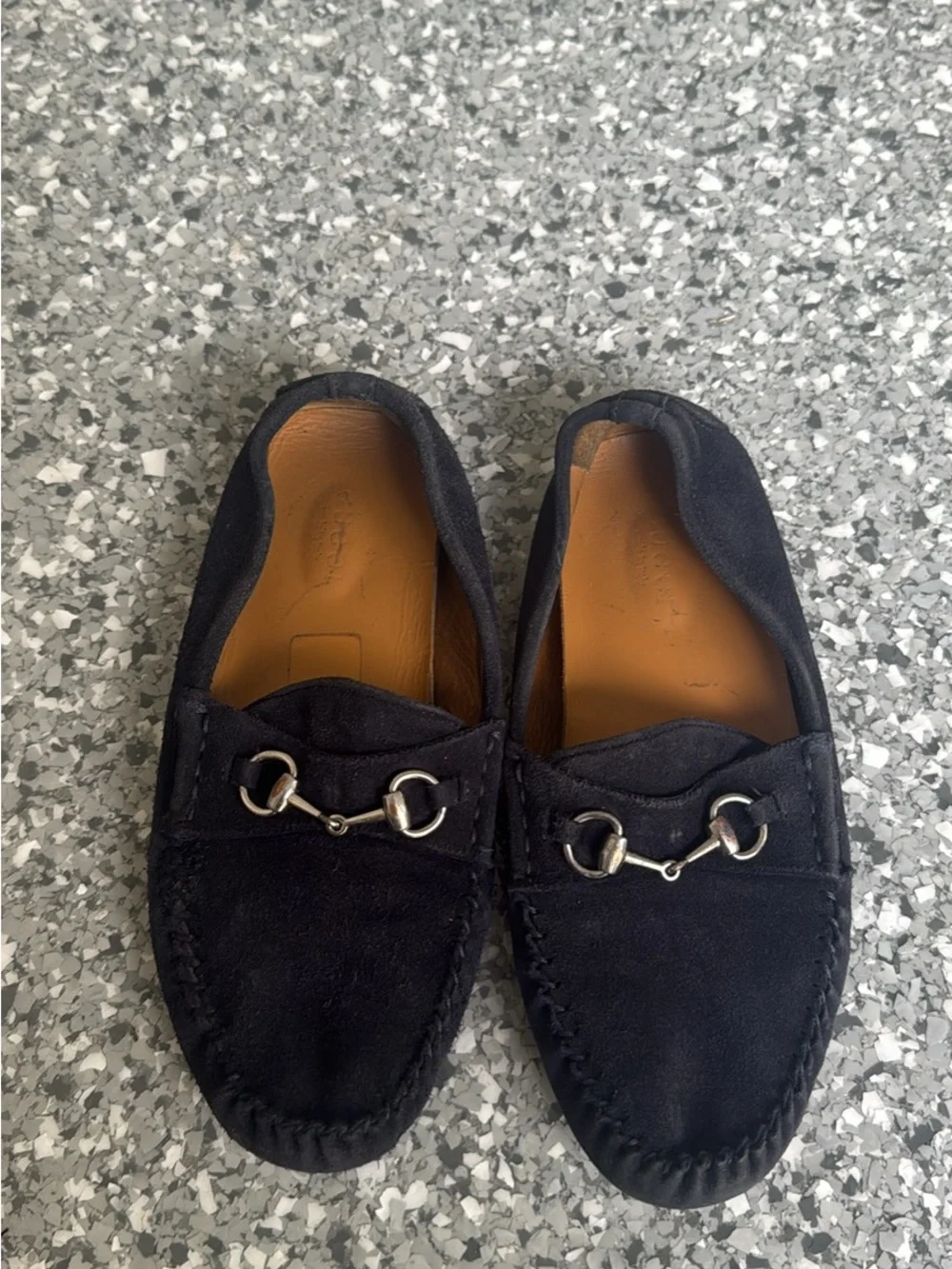 Gucci Navy Blue Suede Horsebit Loafers Kids